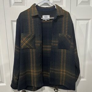 Wax London Whiting Overshirt - Navy/Khaki Windowpane LARGE